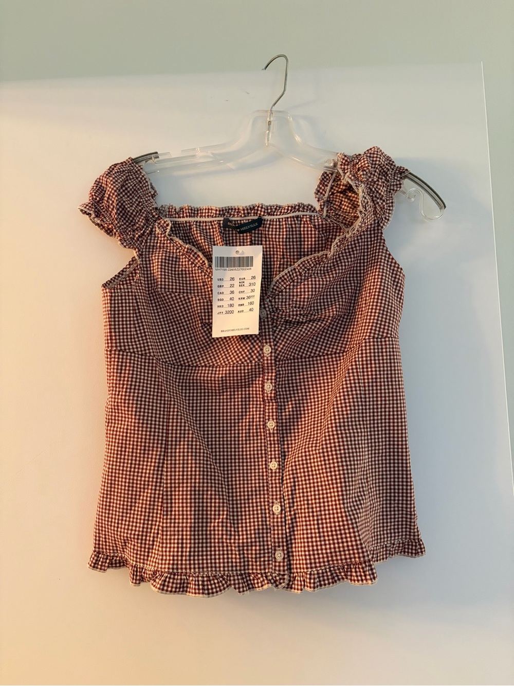 NWT Brandy Melville Red/White Gingham Ruffle Button Top